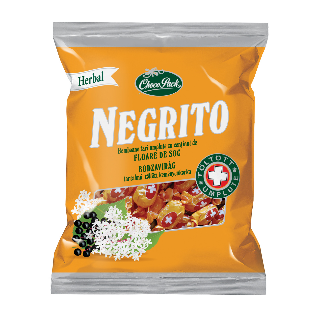 Negrito – Bomboane tari, umplute, cu extract de floare de soc, 70 g